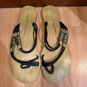 Chinese Laundry Black and Gold Strappy Sandals